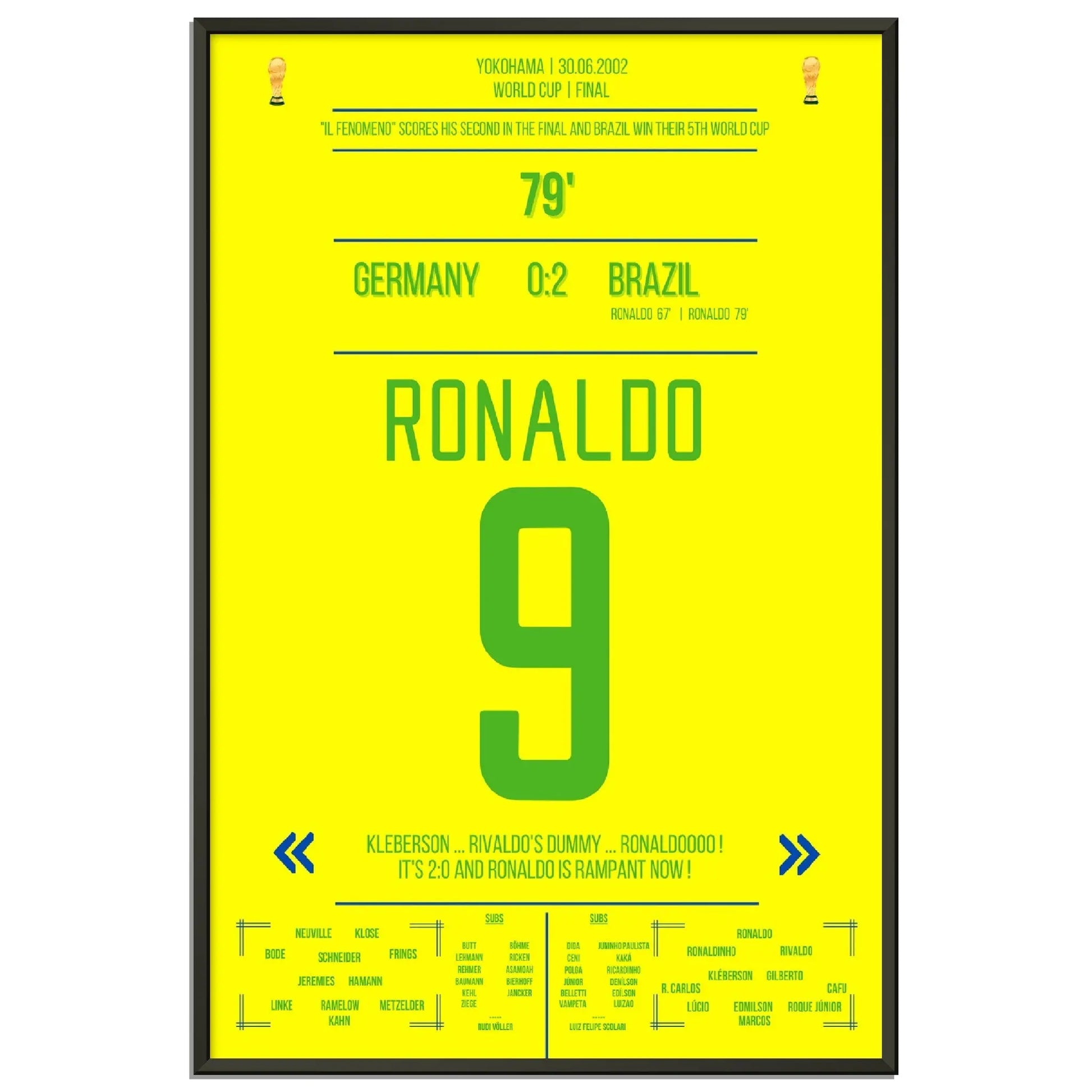 Ronaldo Il Fenomeno Doppelpack für Brasilien WM Finale 2002 gegen Deutschland 