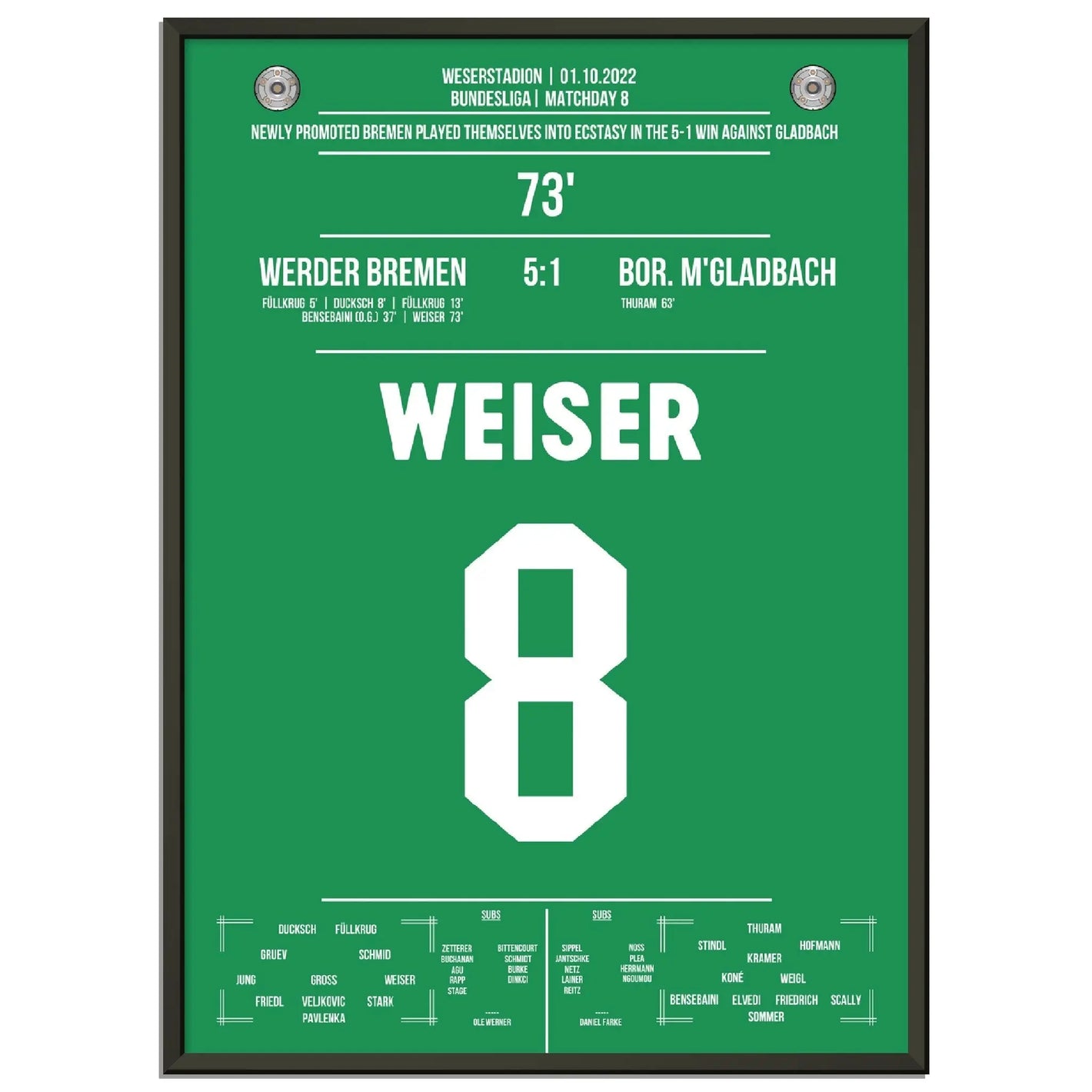 Weiser krönt Bremen's Gala-Sieg gegen Gladbach 2022 