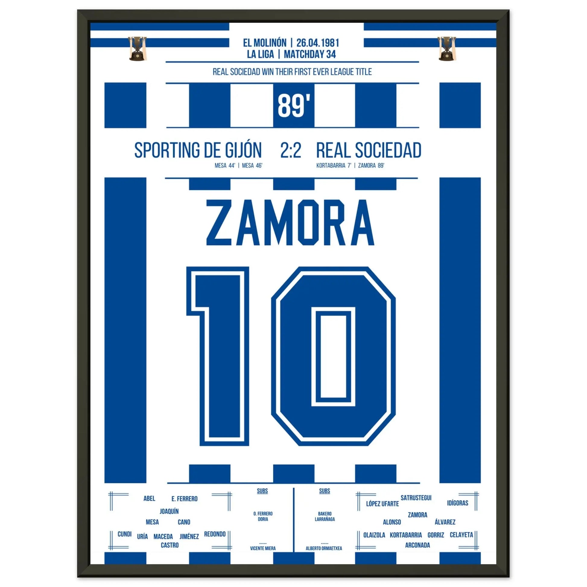 Zamora's Tor bei San Sebastians erster Meisterschaft der Vereinsgeschichte 45x60-cm-18x24-Schwarzer-Aluminiumrahmen