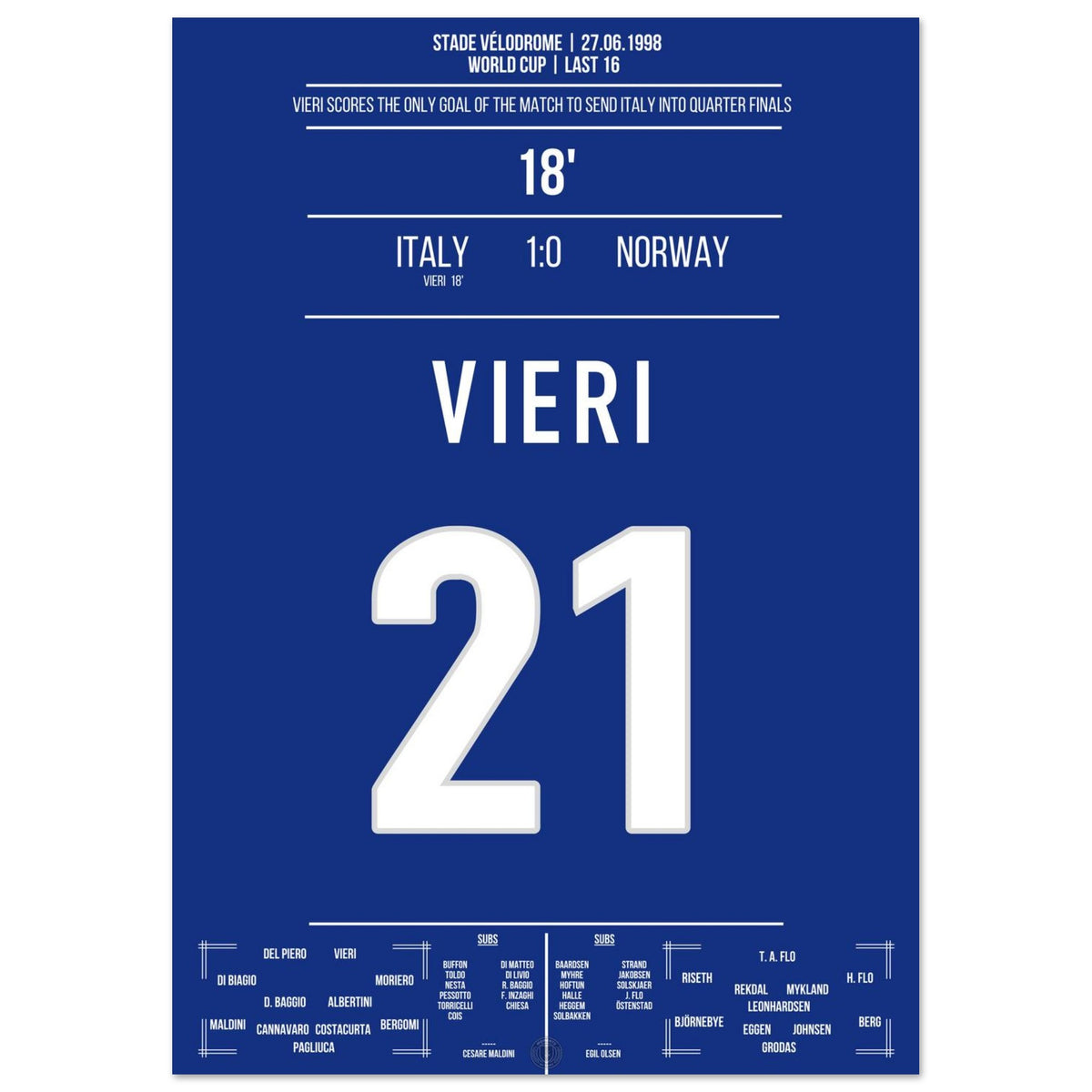 Vieri entscheidet das WM Achtelfinale gegen Norwegen 1998