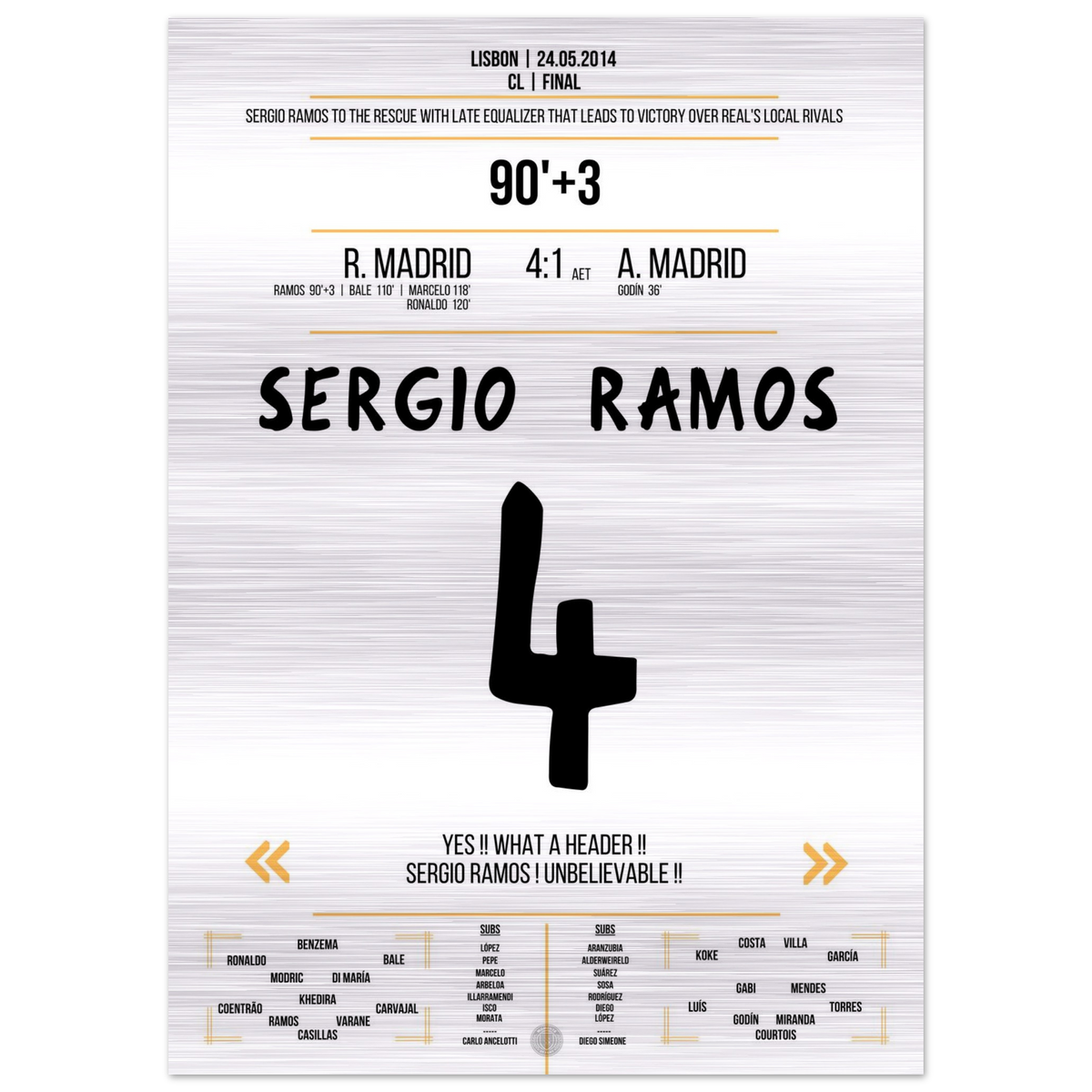 (Metal Print) Sergio Ramos saves Real in stoppage time of the 2014 final against Atletico