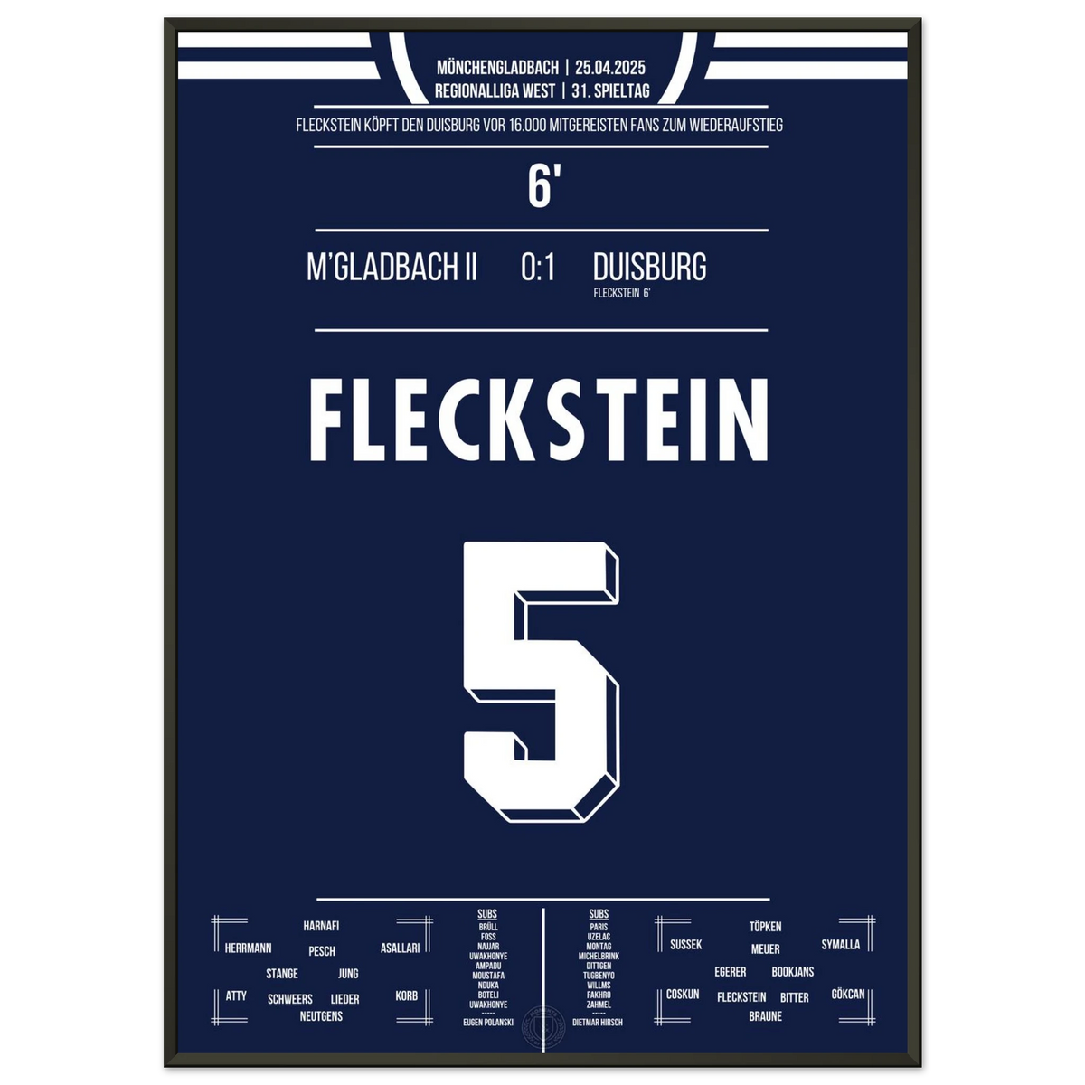 Fleckstein heads Duisburg back to the third league in front of 16,000 traveling fans