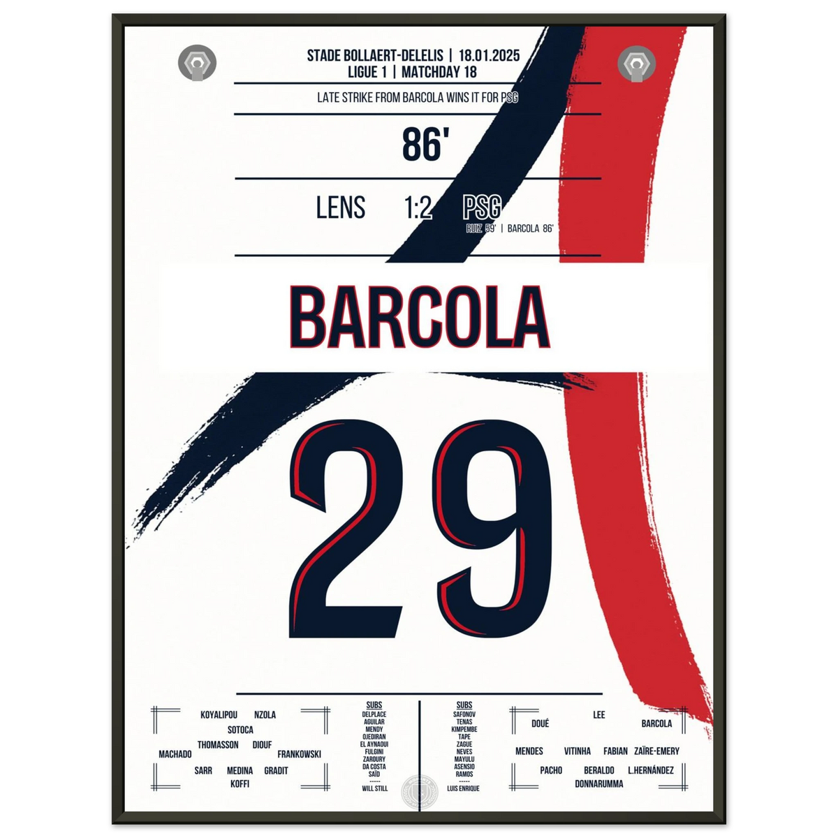 Barcola scores the late winner in Lens