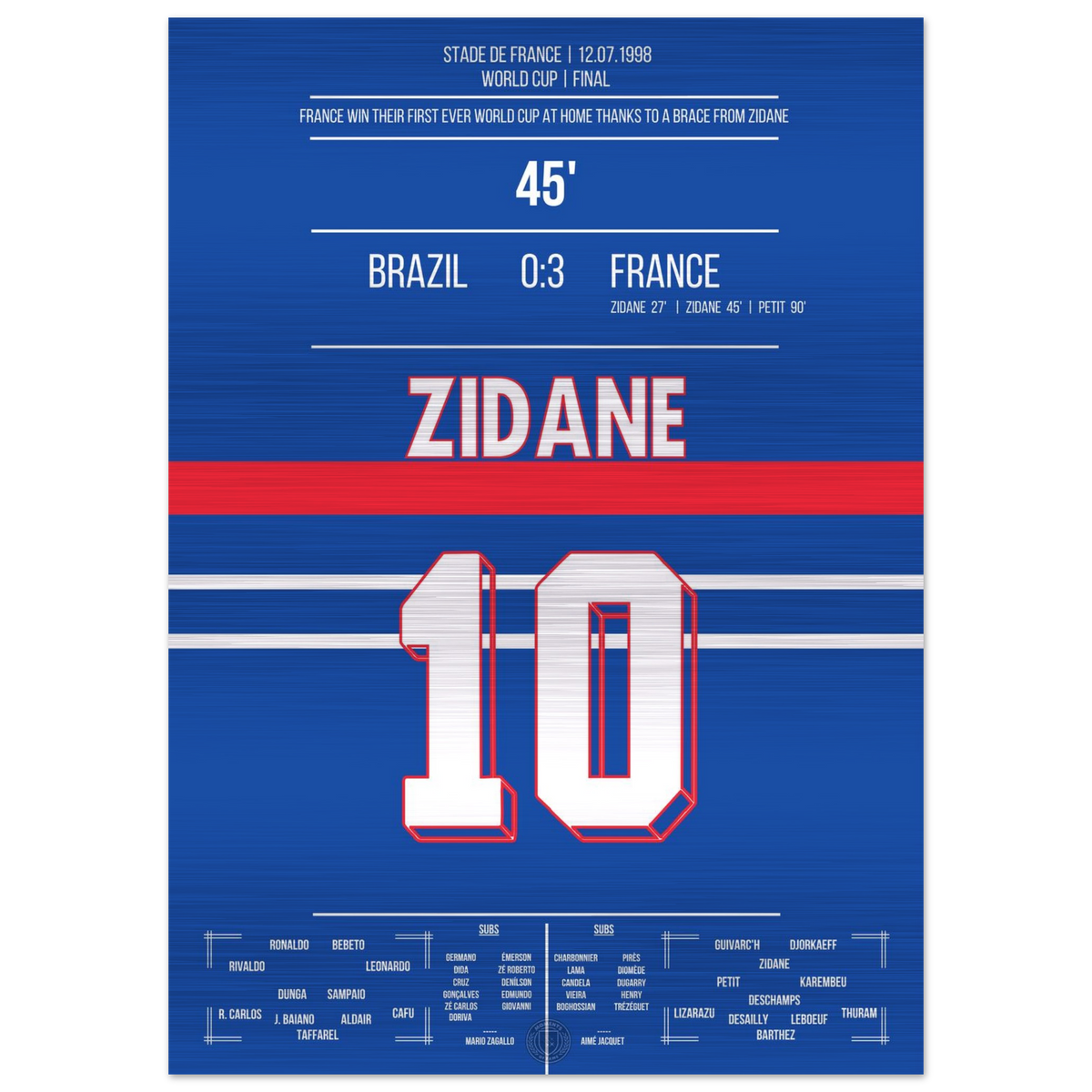 (Metal Print) Zidane Kopfball-Doppelpack zu Frankreichs ersten WM Titel 1998 gegen Brasilien