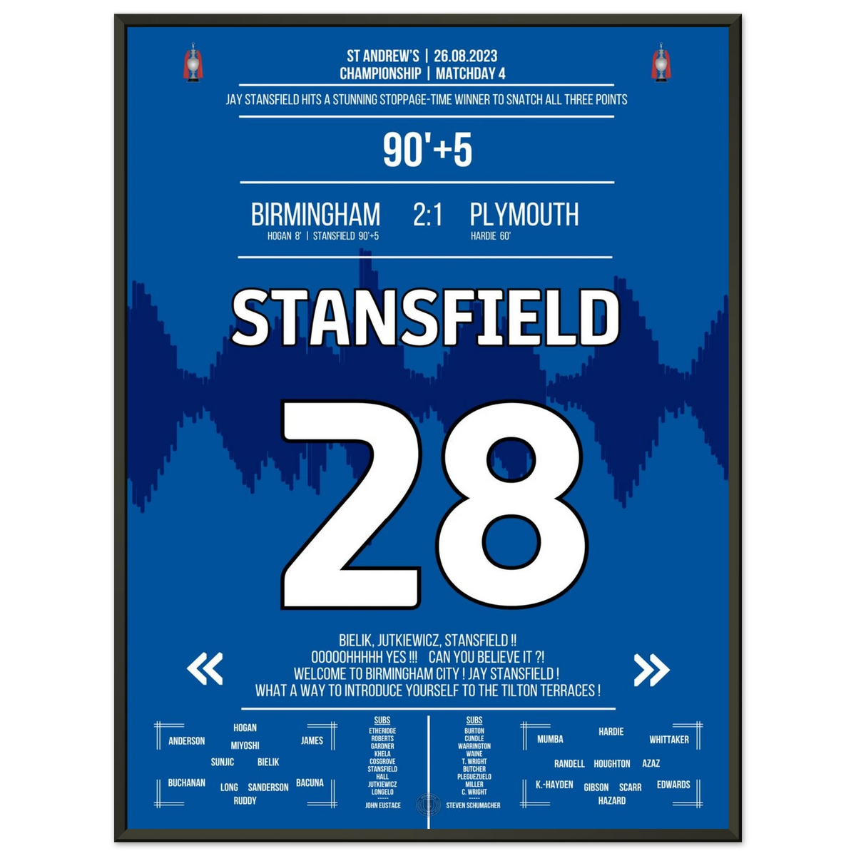 Stansfield scores a late winner in stoppage time to secure victory for Birmingham.