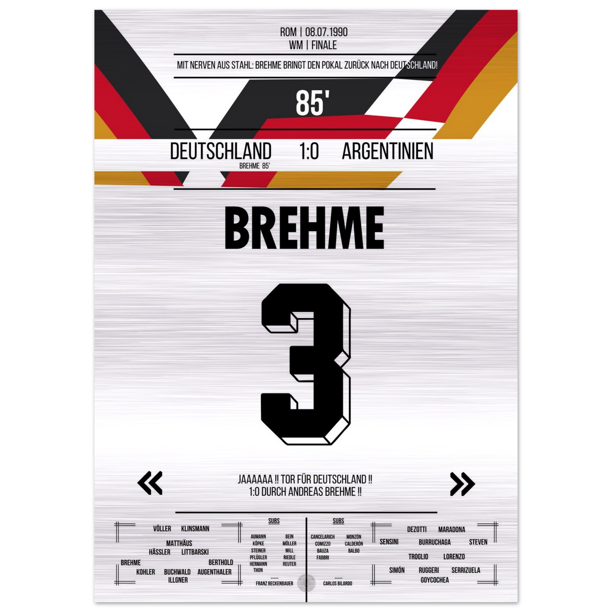 (Metal Print) Brehme's Penalty Against Argentina in the 1990 World Cup Final