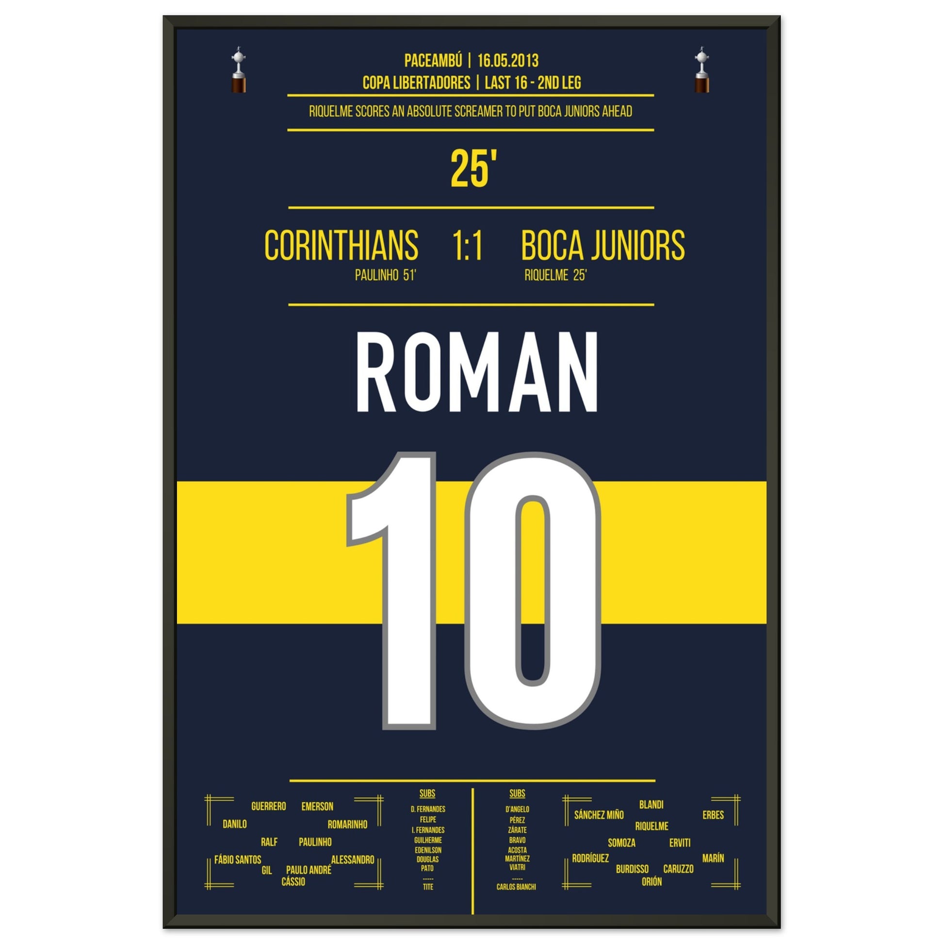 Riquelme's Traumtor in der Copa Libertadores in 2013 60x90-cm-24x36-Schwarzer-Aluminiumrahmen