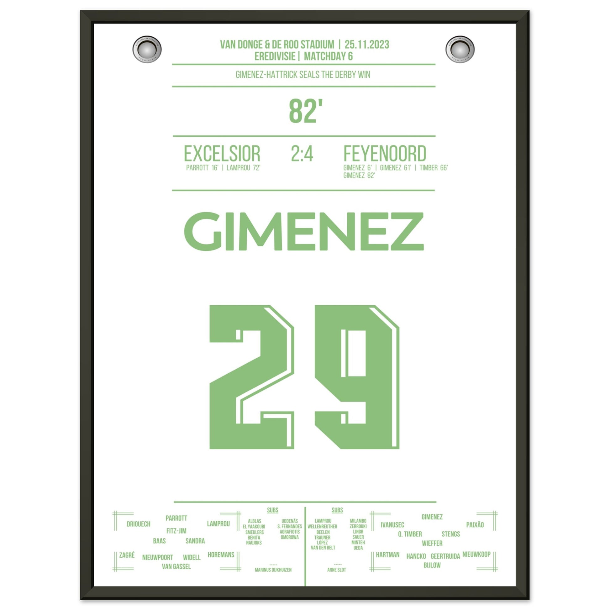 Gimenez-Hattrick beim Derby Sieg gegen Excelsior 45x60-cm-18x24-Schwarzer-Aluminiumrahmen
