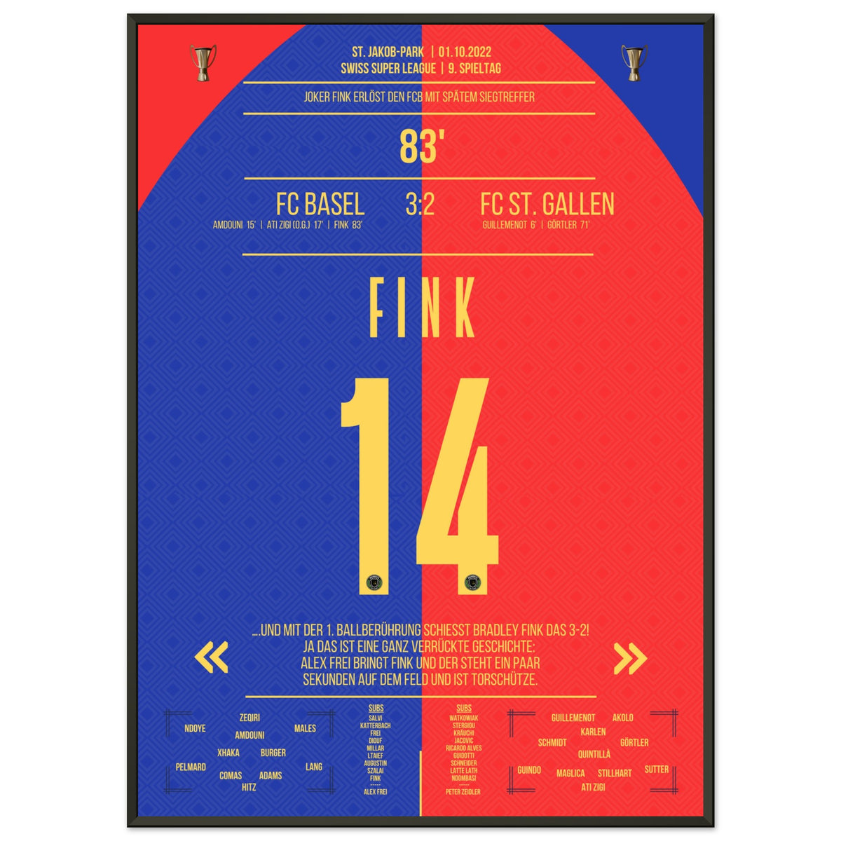 The substituted Fink scores the winning goal for Basel.