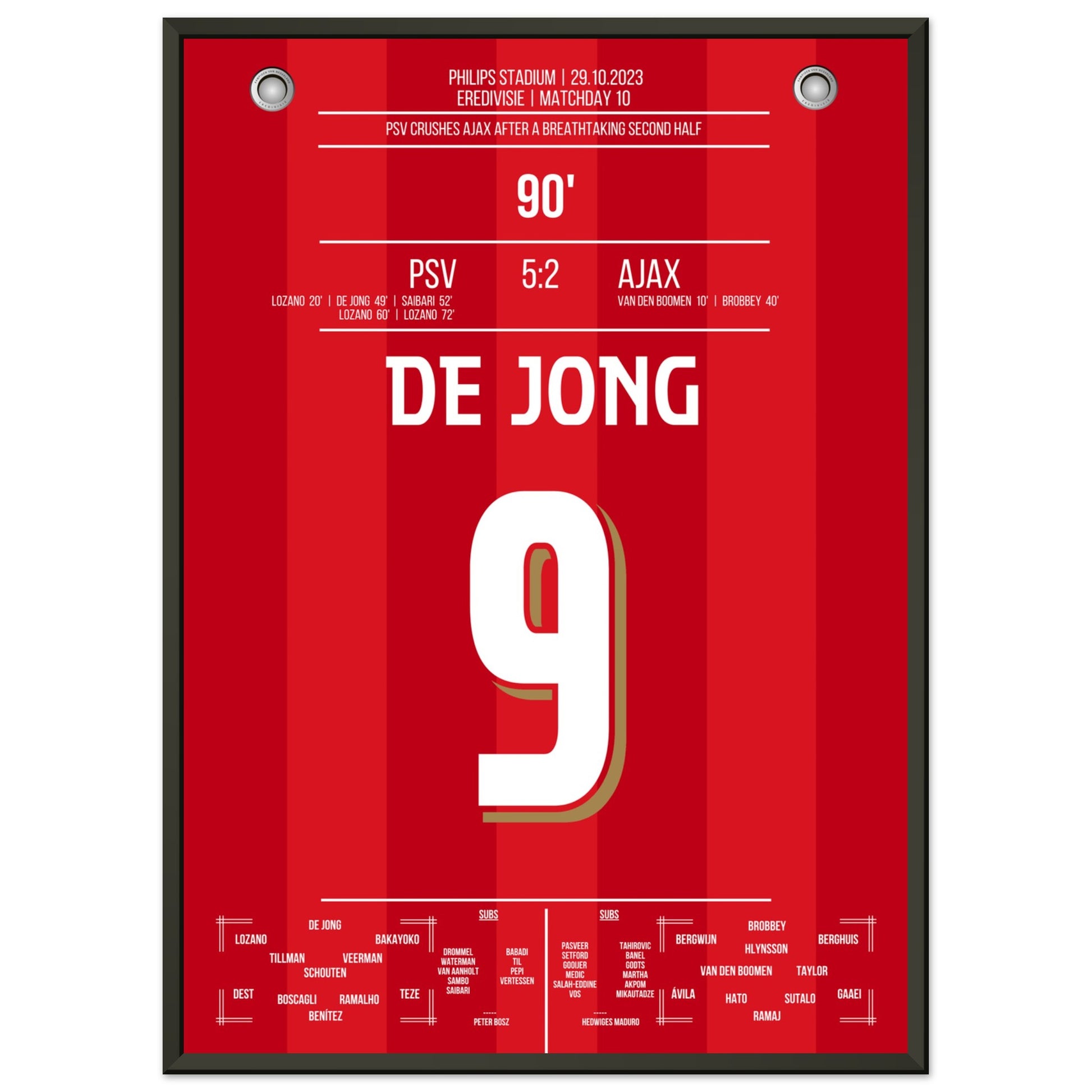 PSV's 5-2 Kantersieg gegen Ajax in 2023 50x70-cm-20x28-Schwarzer-Aluminiumrahmen