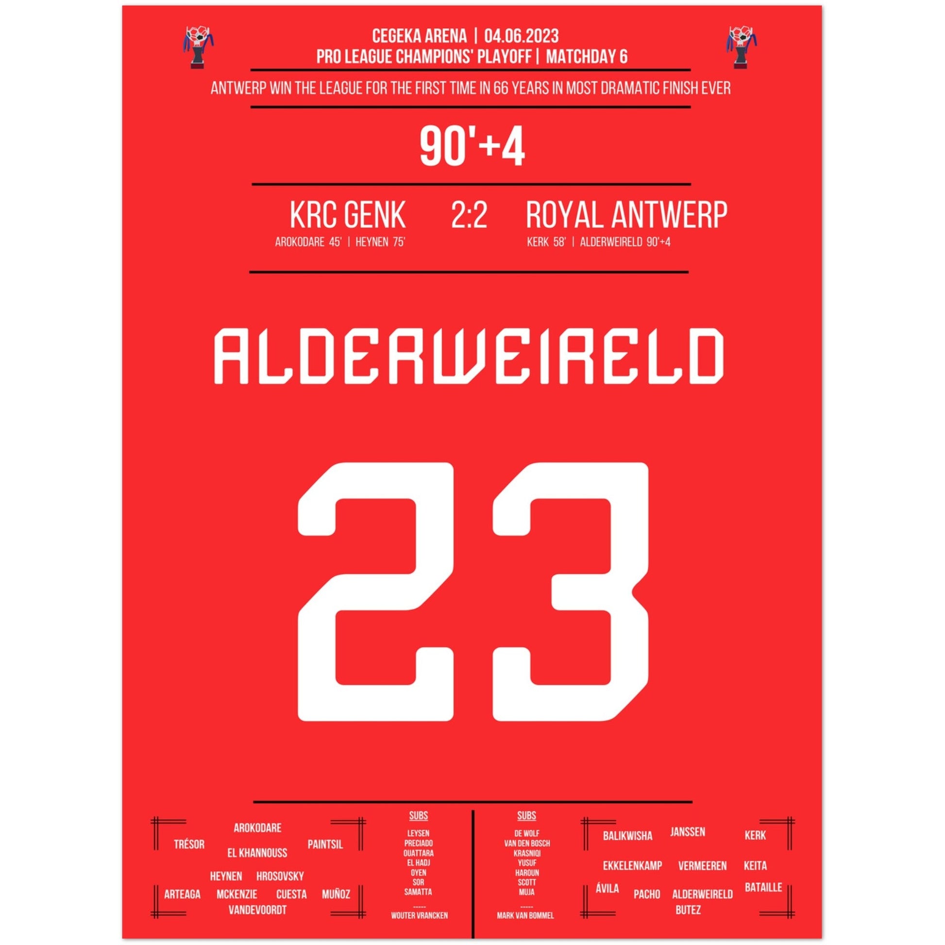 Antwerpen's erste Meisterschaft nach 66 Jahren im verrückten Saison-Finish 2023 30x40-cm-12x16-Premium-Semi-Glossy-Paper-Poster