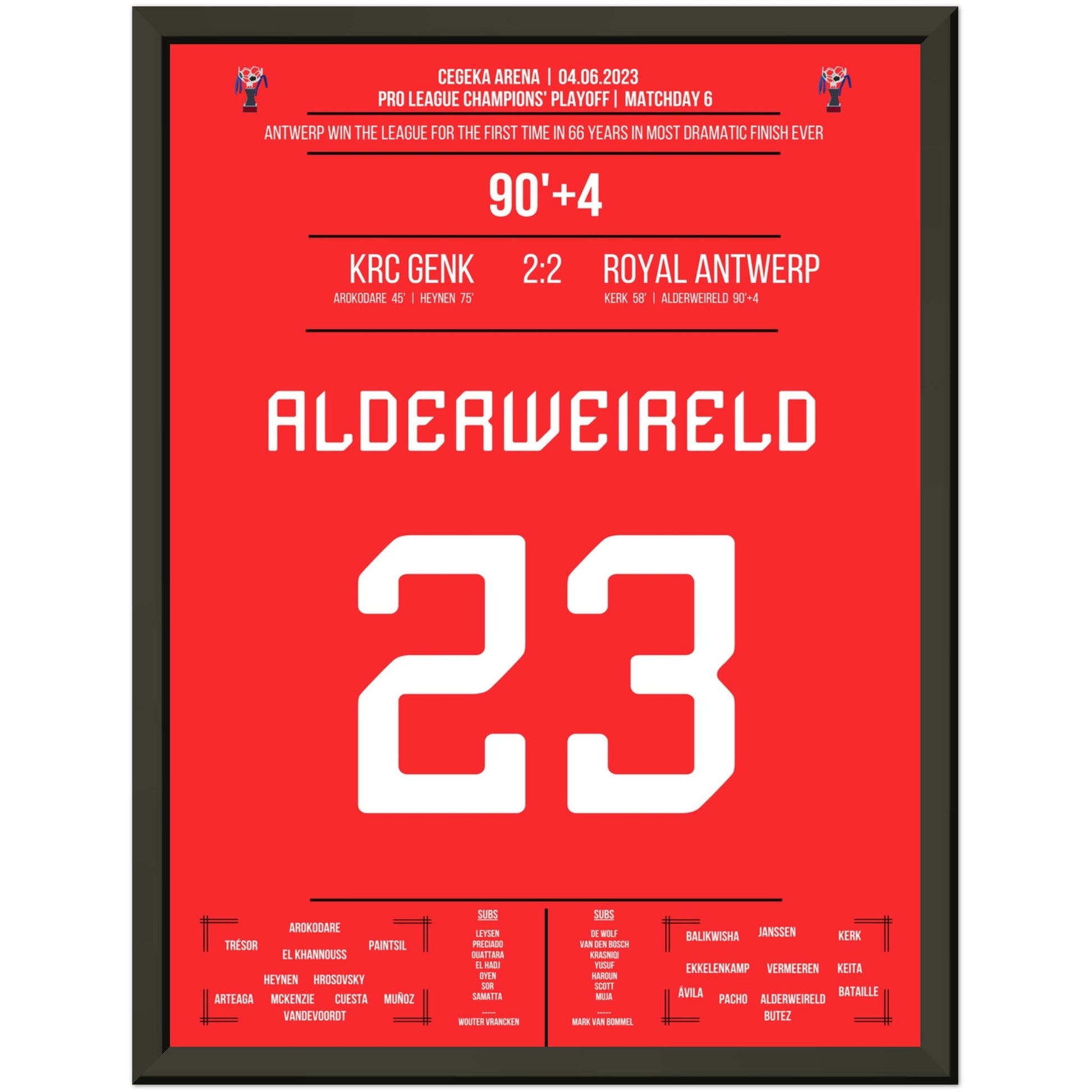 Antwerpen's erste Meisterschaft nach 66 Jahren im verrückten Saison-Finish 2023 30x40-cm-12x16-Premium-Semi-Glossy-Paper-Metal-Fra