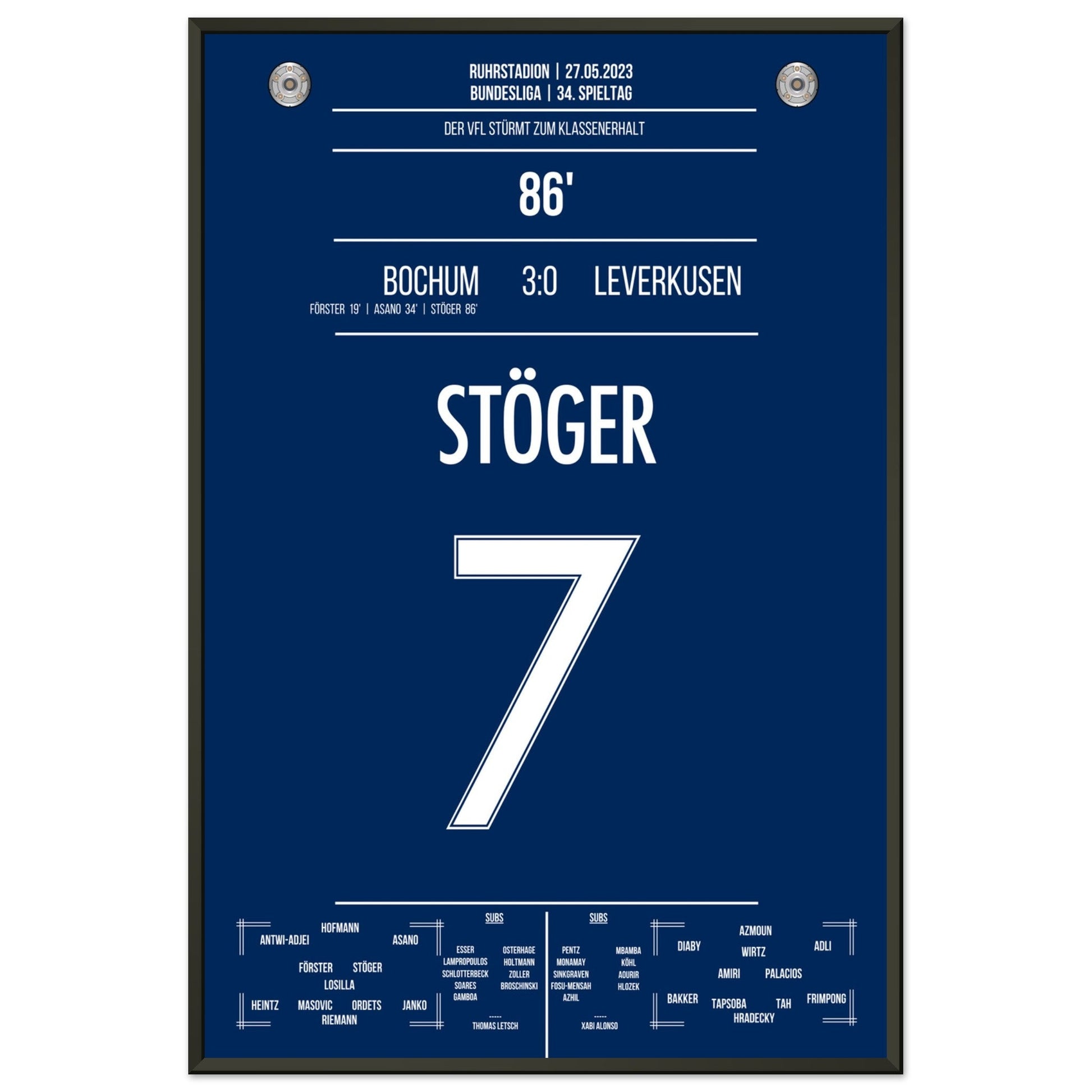 Bochum's Sturm zum Klassenerhalt 2023 60x90-cm-24x36-Schwarzer-Aluminiumrahmen