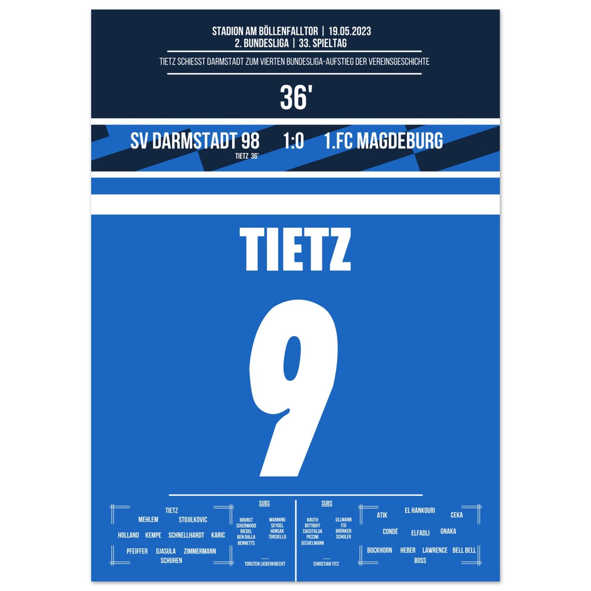 Darmstadt's Wiederaufstieg in die Bundesliga in 2023 50x70-cm-20x28-Ohne-Rahmen
