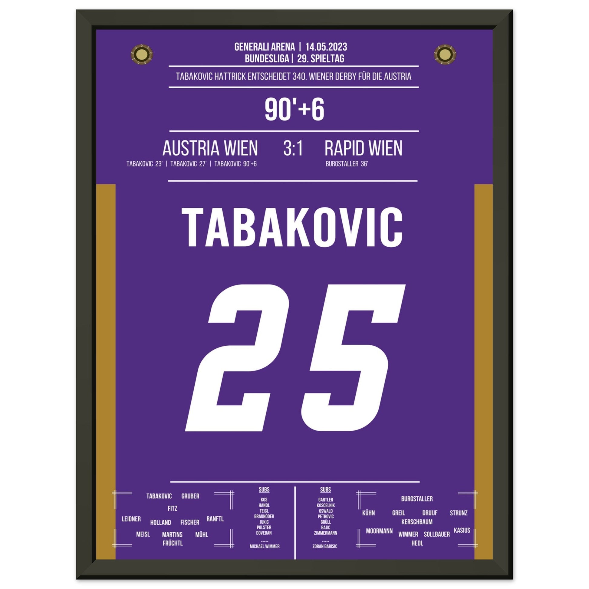 Hattrick von Tabakovic im 340. Wiener Derby 30x40-cm-12x16-Schwarzer-Aluminiumrahmen